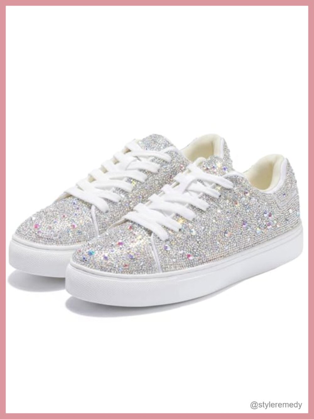 Sparkly Rhinestone Platform Sneakers Womens Lace-Up Glitter Sequins